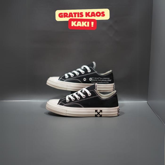 SEPATU CONVERSE 70S LOW X OFWHITE FULL BLACK SOL GLOSSY GRADE ORIGINAL 37-43