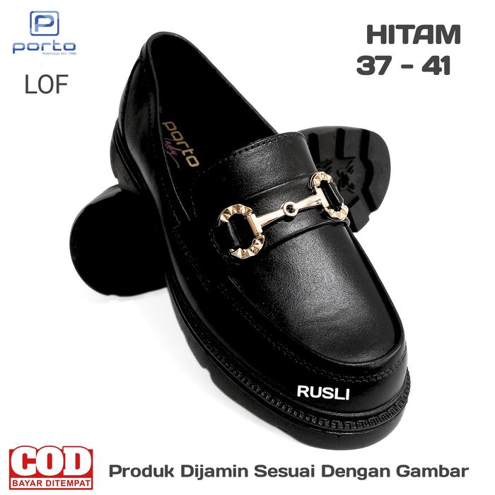 Sepatu Wanita Modis Kantor Hitam Porto LOF Jelly Shoes Kerja Karet