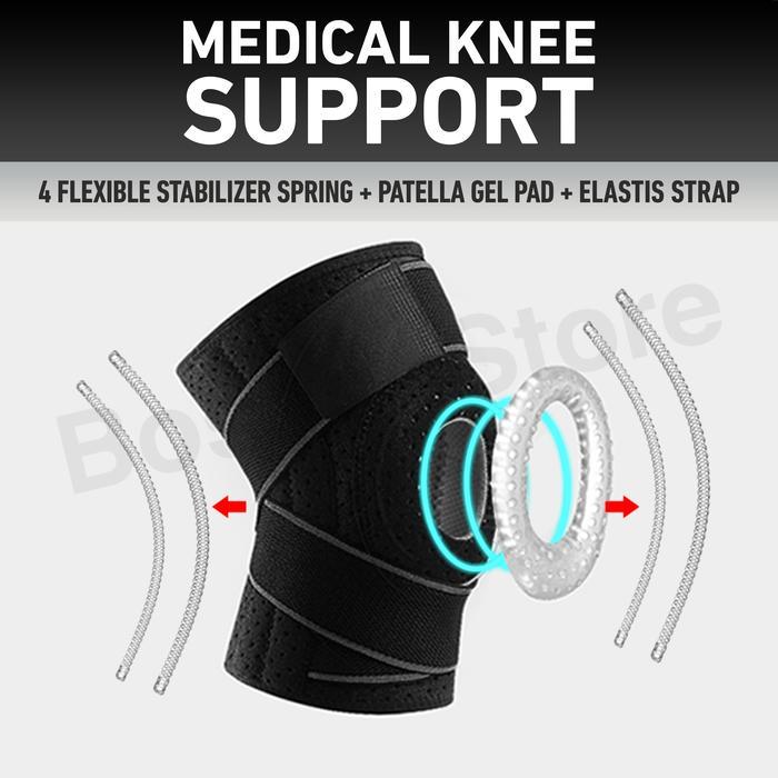 SevenPlus Deker Pelindung Lutut Premium (4 Spring dan Patella Gel Pad) Alat Terapi Lutut Knee Pad Kn