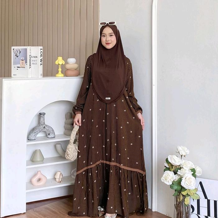 Gamis Set Hijab Mecca Rayon Premium Kekinian Terbaru Busui Wudhu Friendly