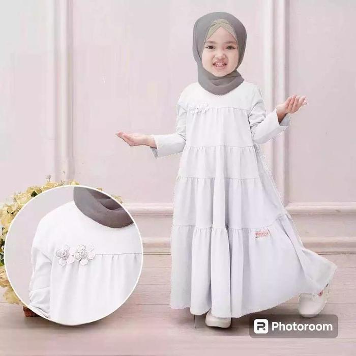 Gamis Anak Perempuan Motif Fariasi Kembang Baju Muslim 2-8 Tahun Syari Dress Bahan Crinkle Jc Varias