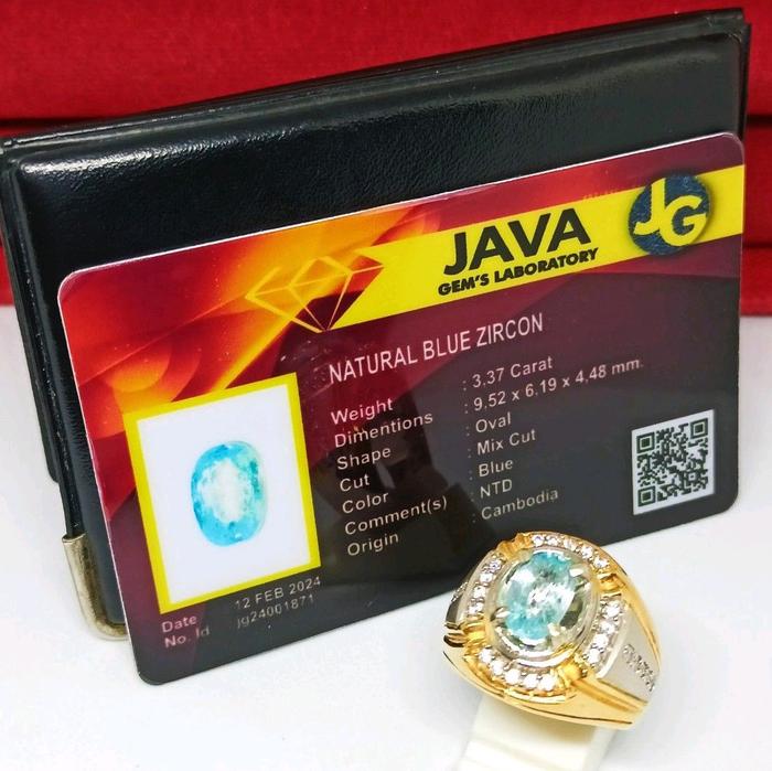 Cincin Batu Natural Blue Zircon + Memo