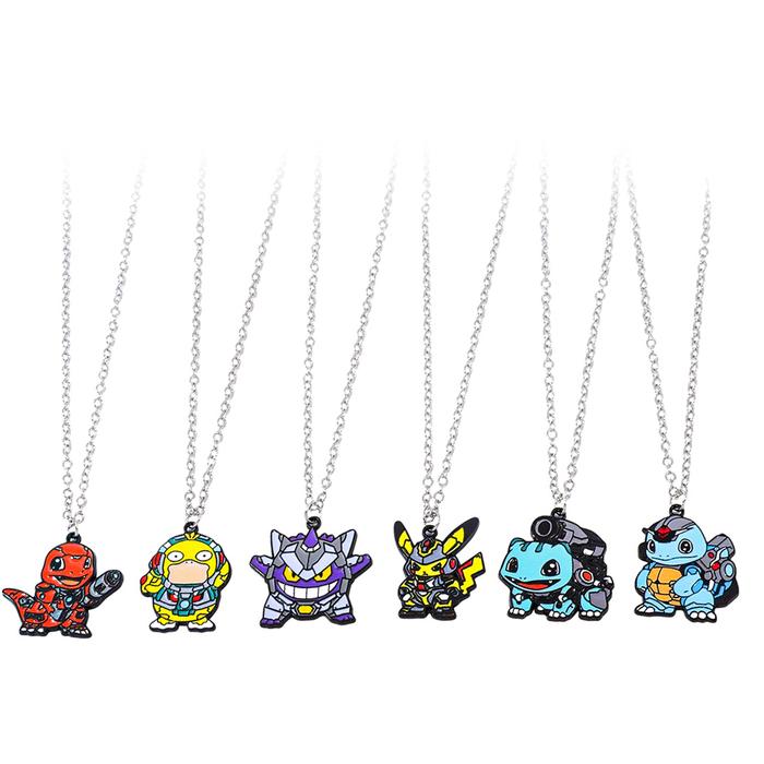 Pokemon Anime Necklace Pikachu Squirtle Gengar Funny Pendant Neck Chain Enamel Badges Accessories fo