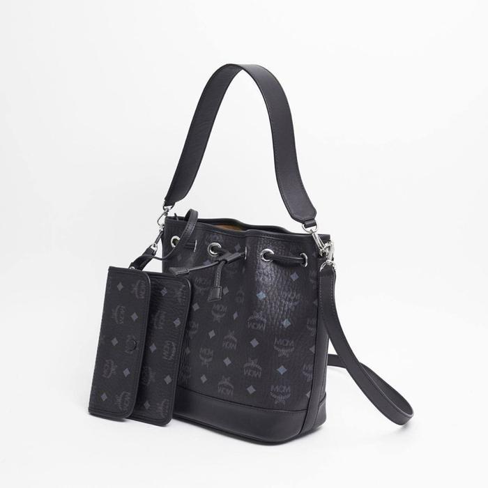 MCM MEDIUM DESSAU DRAWSTRING BAG IN VISETOS BLACK