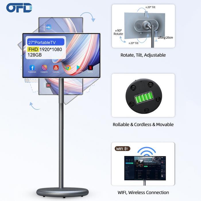 27 Inch Smart Lcd Display Screen Rotatable Touch Screen Smart Television Android15 Floor Standing Po