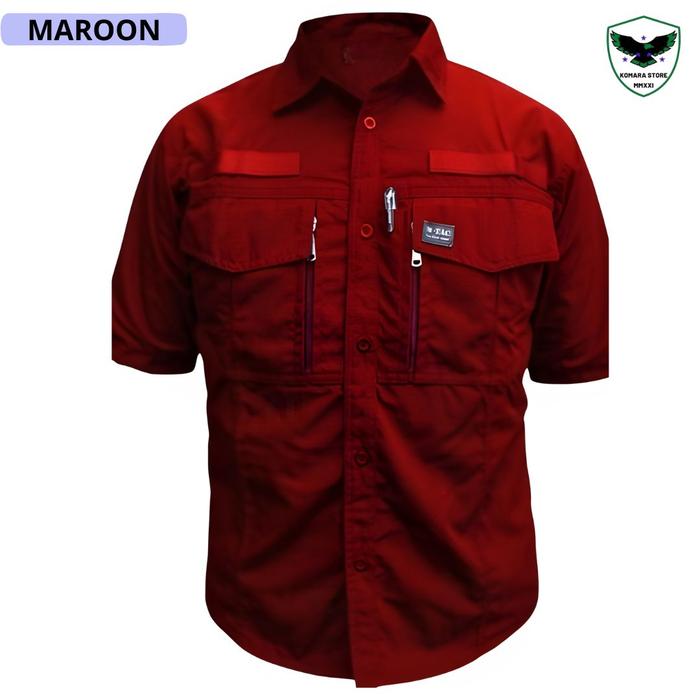 Kemeja Tactical W-tac Maroon Pendek/Kemeja Outdoor Pria/Kemeja Lapangan Pria