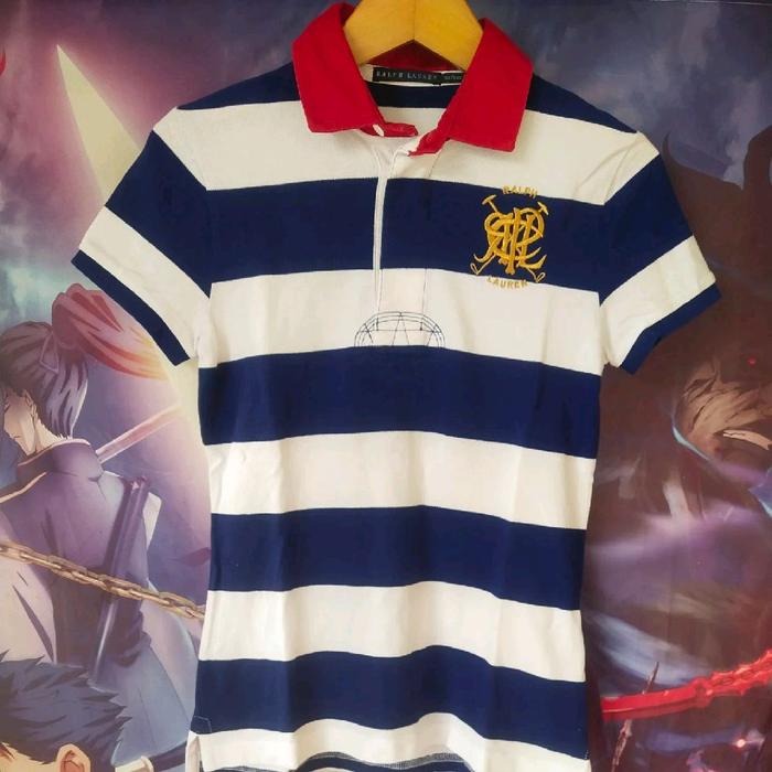 Vintage Polo Ralph Lauren Striped Woman S Polo Shirt Kaos Tshirt Cewek Wanita Original Second Korea 