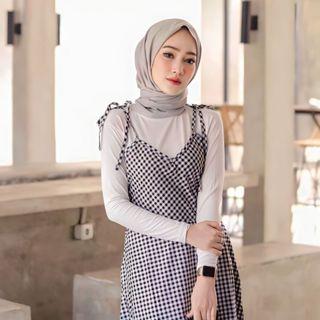 FASHION VIRAL - Overall Wanita Outer Dress Panjang Motif Tartan Kekinian Korean Style Jumbo Katun Ko