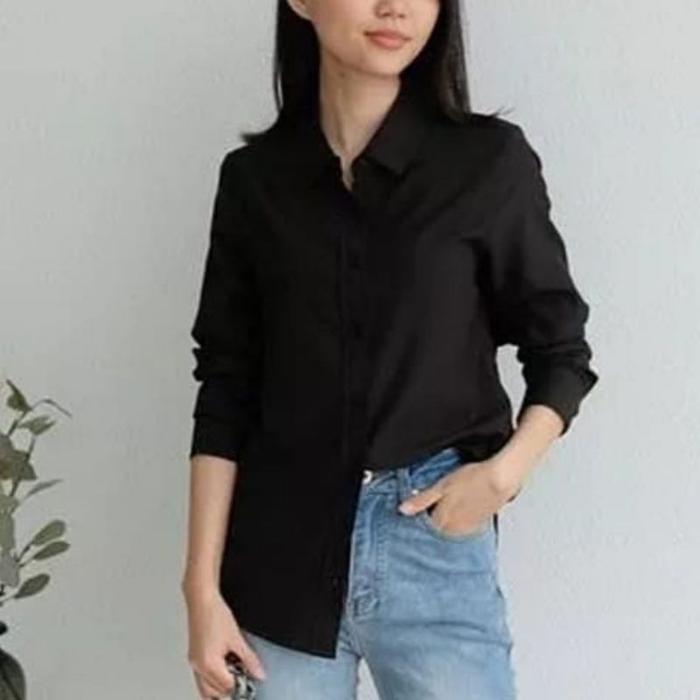 Kemeja Polos Wanita Retro Monalisa Twil Remaja Atasan Simpel Nyaman Lembut Oversize
