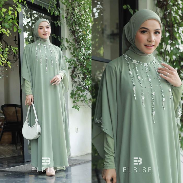 Cundamani Kaftan Payet Outer Baju Gamis Muslim Lebaran Polos Kondangan Dress Wanita Mewah Pesta Crin