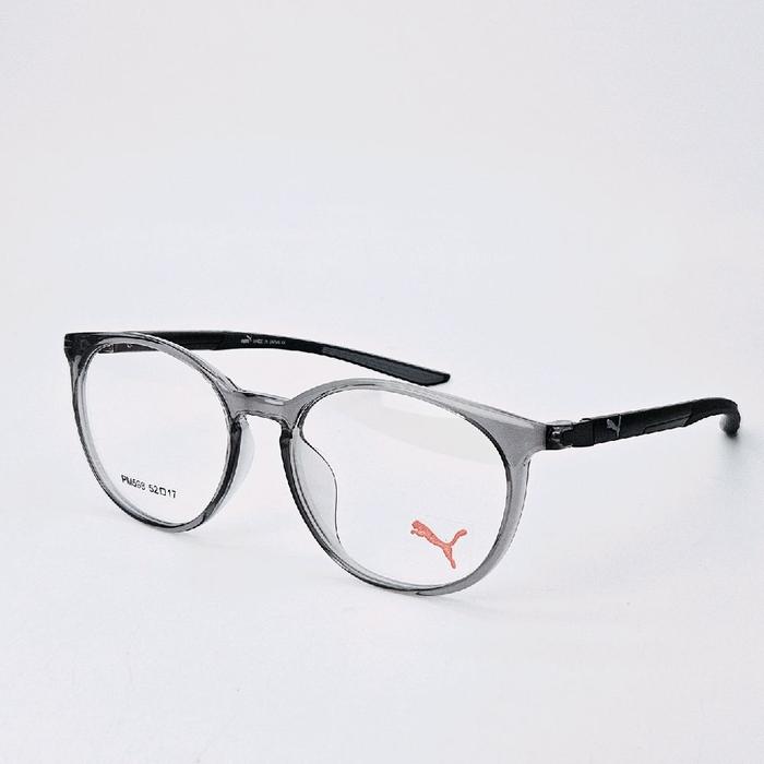 frame kacamata sporty pria wanita Puma 598 Bulat Transparan Grey bisa Lensa Minus Cylinder Blueray P