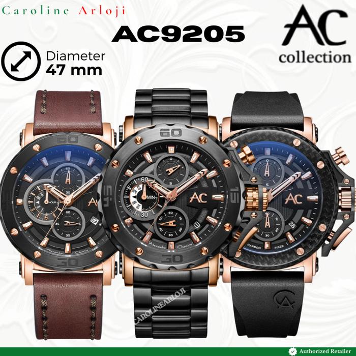 New Jam Tangan Pria AC9205 / AC 9205 Carbon Ri Kulit Rubber