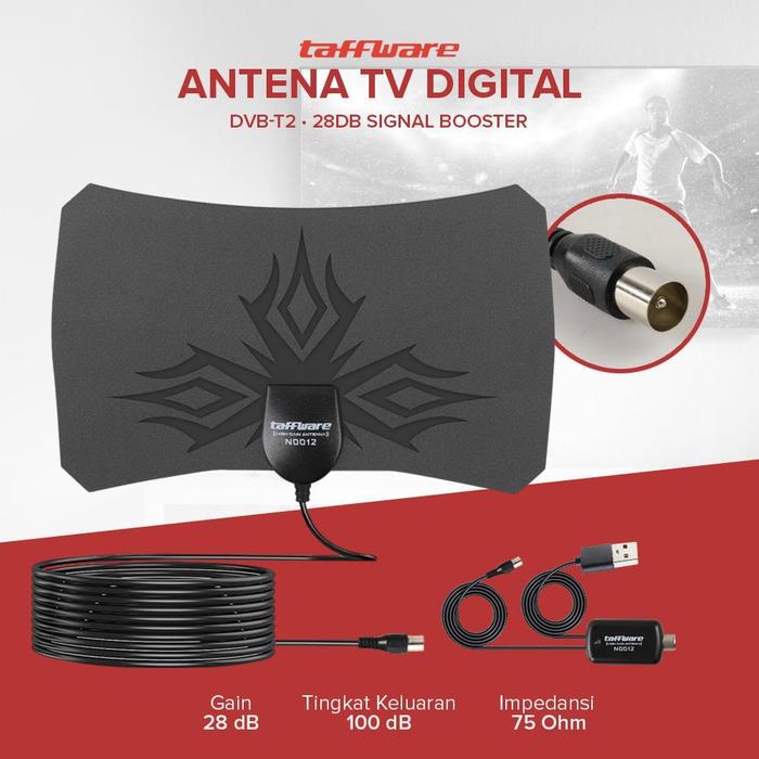 Taffware Antena TV Digital DVB-T2 HDTV Satellite with Signal Booster Amplifer