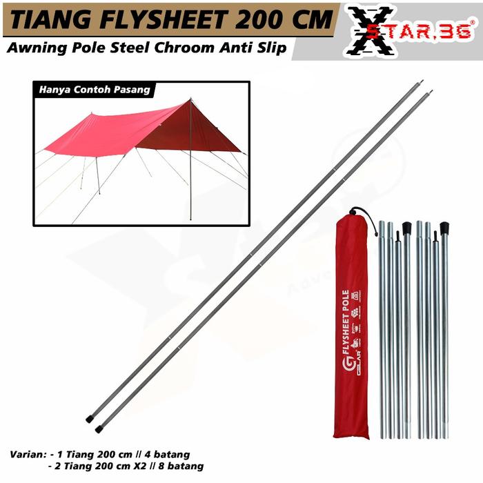 READY tiang flysheet steel chroom tiang flysheet outdoor camping 200 cm anti slip kuat dan kokoh