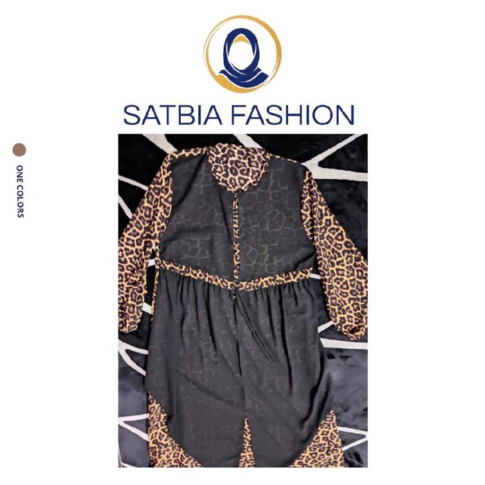 Gamis Tunik Hitam Pastel Anak Motif Macan Tutul 55/140cm - SATBIA Fashion