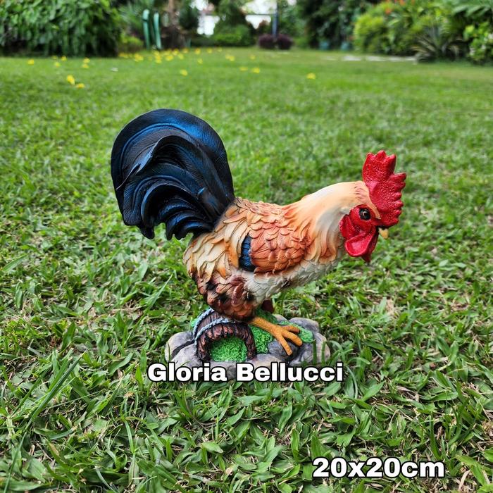 Patung pajangan ayam jago kate statue dekorasi hiasan taman kebun interior halaman