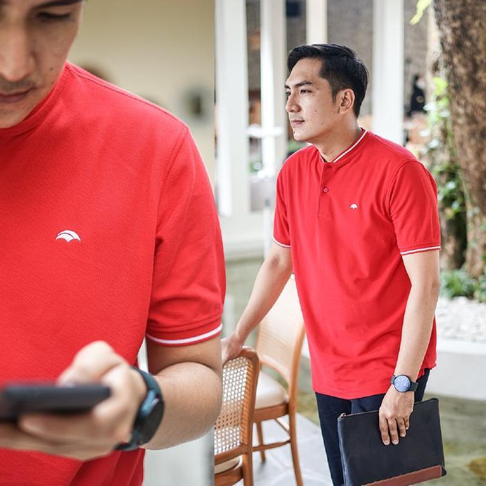 promo Kaos polo pria polos tanpa kerah red merah HANLEY GOODFRIENDS ORIGINAL