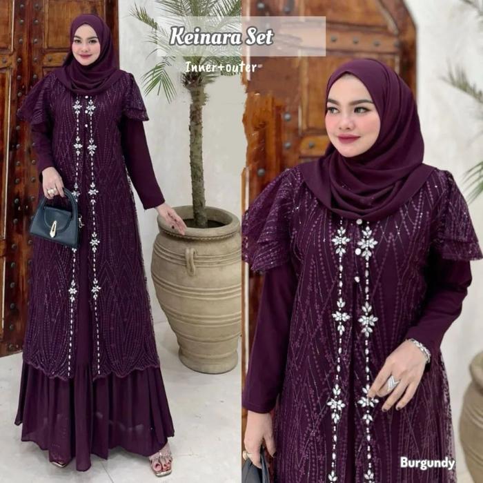 Dress Panjang  Brokat Lebaran 2026 Remaja Viral Gaun Maxi Ceruty Premium Mix Payet Mutiara Mewah Gam