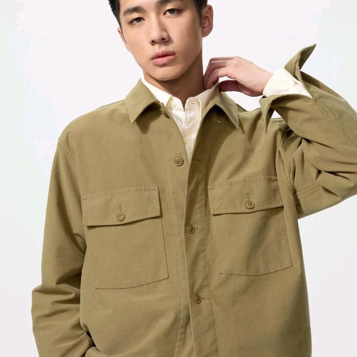 UNIQLO Jaket Outer Kemeja Luaran Jersey Lengan Panjang Unisex Pria Wanita Coklat Cokelat 32 Beige Kr