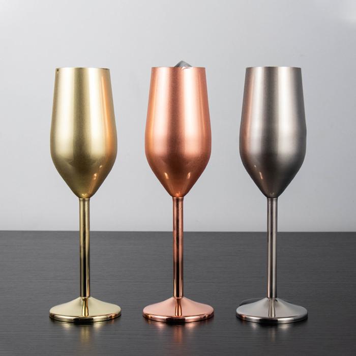 220ml Stainless Steel Champagne Flute Glass Unbreakable Wine Cup Gold