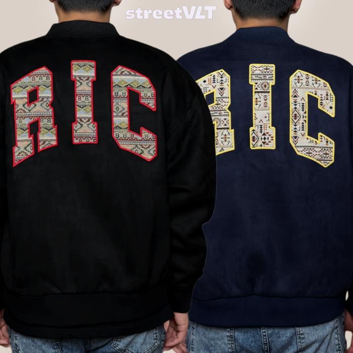 RIC Ricky is Clown Suede Ethnic Patchwork Baseball Uniform Varsity Jacket Original