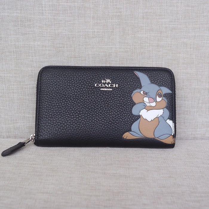 DOMPET Coach Disney Wallet Pebble Leather Zip Arround Black, White, Pink