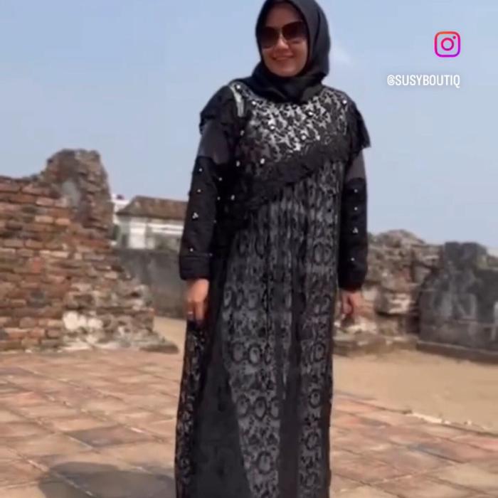 Gamis brukat payet dada tabur Lebaran