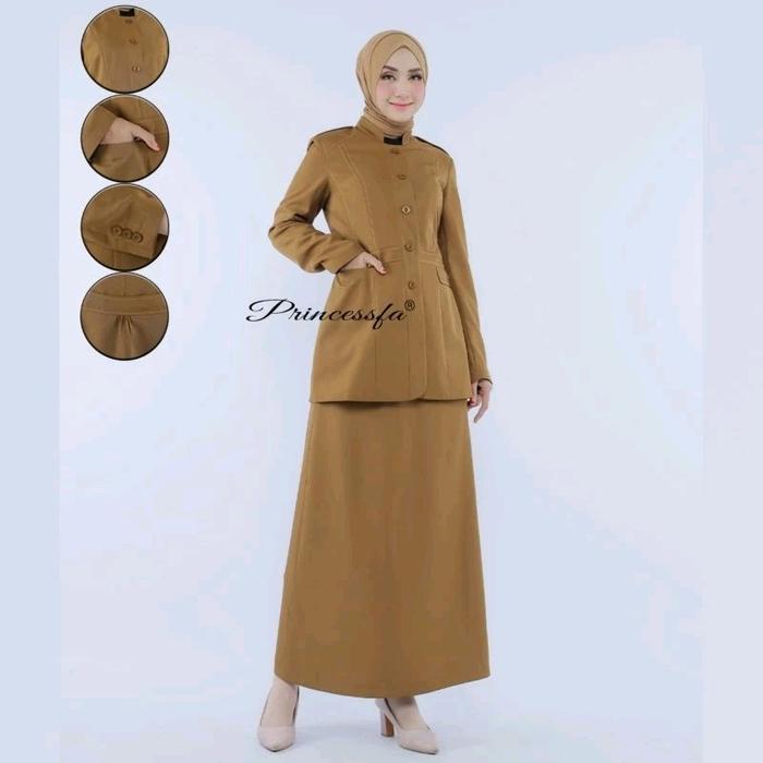 Seragam princessfa Setelan rok A Baju Dinas Pns Pemda Khaki Tua Baju Asn Khaki