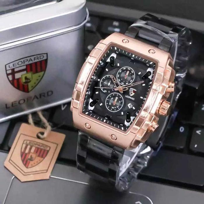 JAM TANGAN PRIA KASUAL LEOPARD 8018 ORIGINAL RANTAI WATERPROOF FREE BOX FREE BATERAI CADANGAN