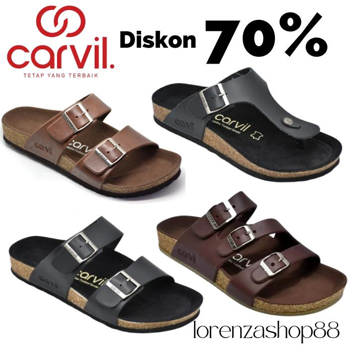 DISKON LEBARAN 80RB !! Carvil Sandal Kulit Pria Coklat Terbaru 2025 Kualitas Premium Original Asli A