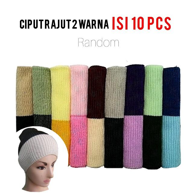 Two Tone 10 Pcs Ciput Rajut 2 Warna Inner Jilbab Dalaman Turki Topi Arab