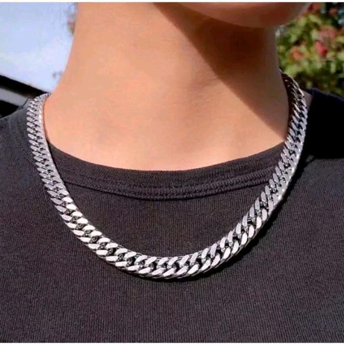 (Bisa COD) Kalung Rantai Titanium Pria Silver Anti Karat Ukuran Jumbo Besar Bracelet untuk Tampilan 
