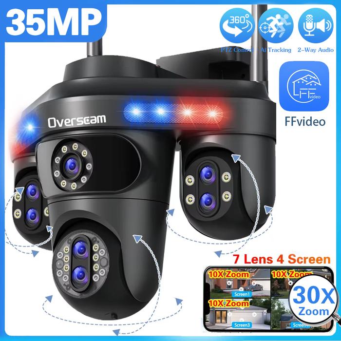 30X PTZ Zoom Seven Lens 35MP 18K WIFI Camera Outdoor Camera 4-Screen Auto Track Audio Record Waterpr