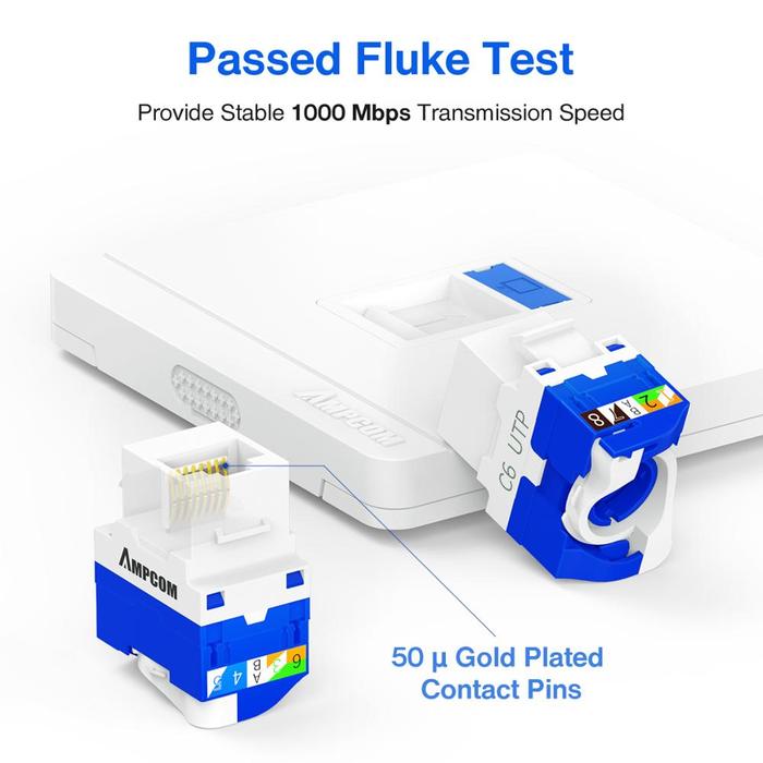 AMPCOM RJ45 Keystone Jack, Alat CAT6 CAT5E CAT6A Gratis Adaptor Modul
