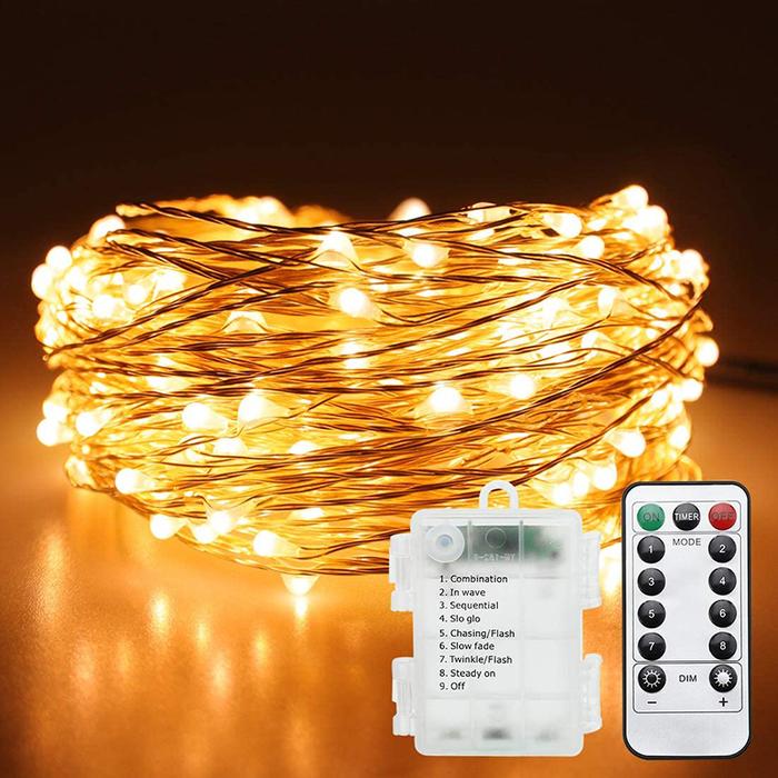 Baterai/Remote Lampu Tali Peri Natal 8 Mode 10M 100LED Cahaya Bintang
