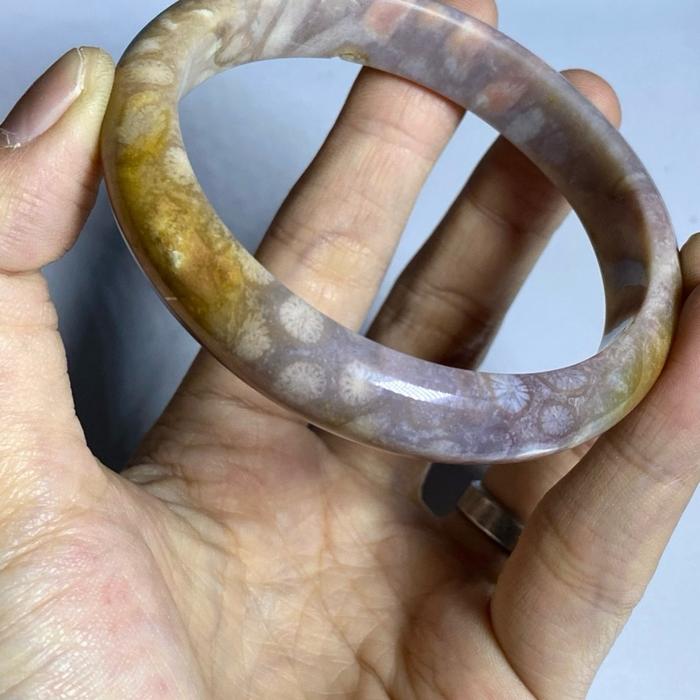 Gelang batu alam natural Fossil Coral bangle/ Gelang pria dan wanita / Handmade