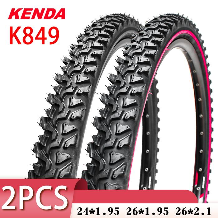 2PCS KENDA K849 24/26inch Mountain MTB Bicycle Tyre BMX 24*1.95/26x1.95/2.1 Black Red Line Thickened