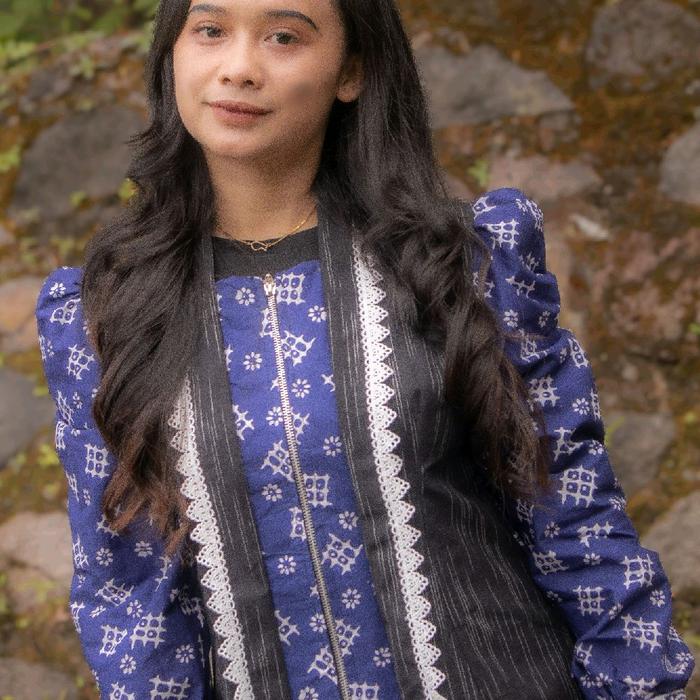 DUA MAMA _ ATASAN WANITA KEMBANG CACAH GORI MIX LURIK ATBM Baju Katun Dewasa Hitam Panjang Remaja Sh