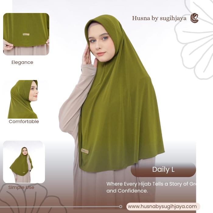 Husna Sugihjaya Bergo Daily Hijab Size L By BILQEEZ STORE Kerudung Pet Sehari-hari Jersey Exclusive