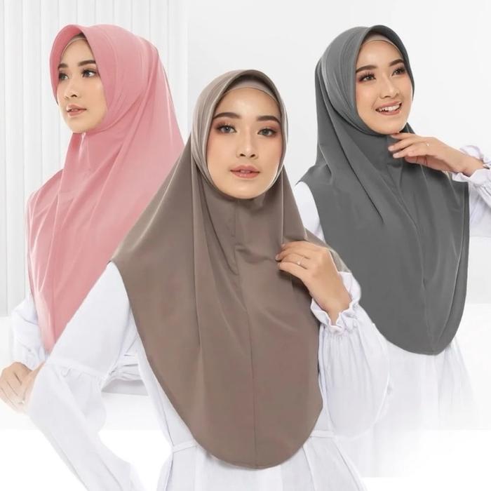 Paket Hemat Isi 3 Hijab Daily Bergo Instan Hamidah Size M Warna Terlengkap Jilbab Bahan Jersey Premi