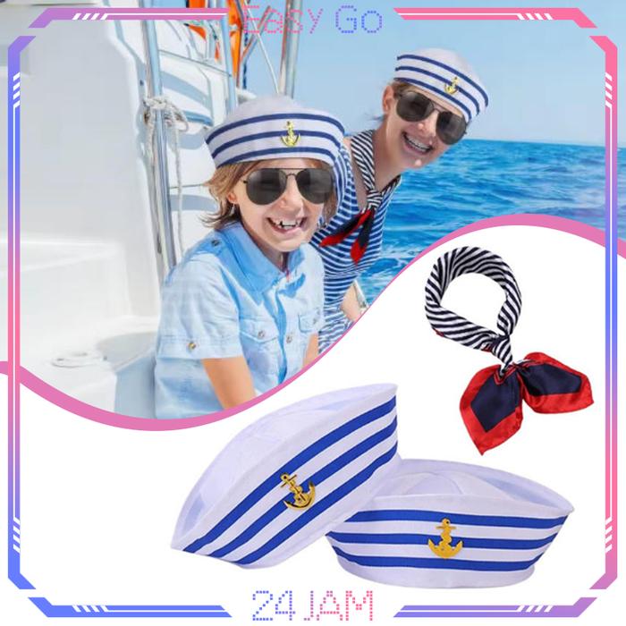 Topi Kapten Sailor Sailor Hat Biru Putih Topi Pelaut Sailor Topi Sailor Wanita Topi Captain Pelaut