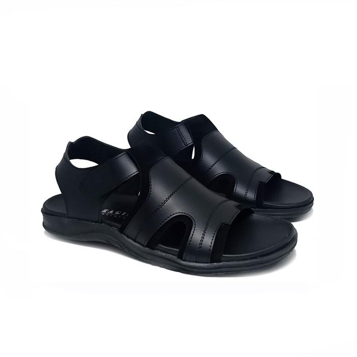 Zagib - Sandal Kulit Pria Full Black Size 39-44 Sepatu Sandal Tali Selop Cowok Keren Gaya Trendy pan
