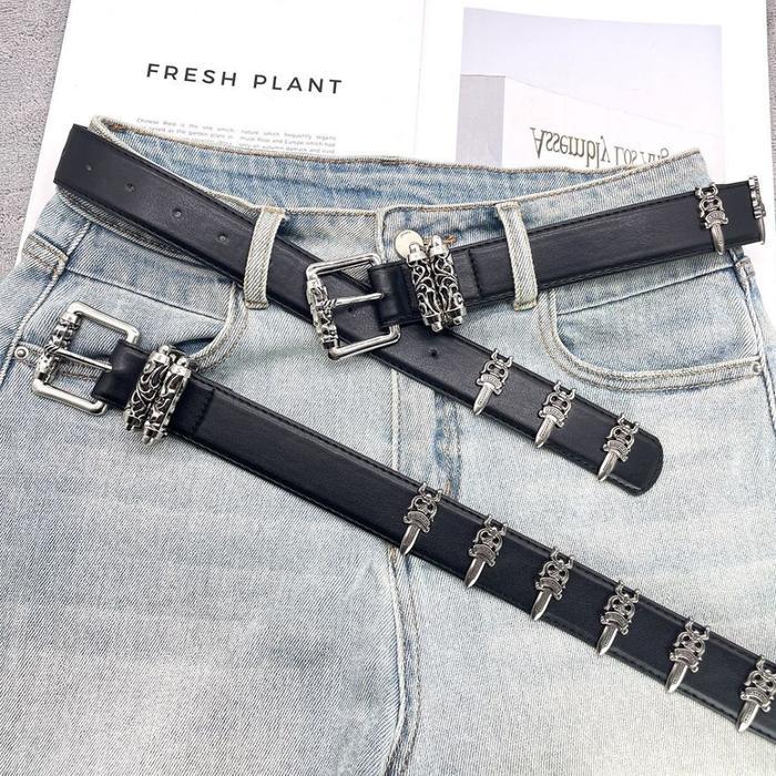 Sabuk Kulit Gothic Couple Chrome Hearts Style Desain Rivet  Lubang Unik Cocok Jeans #gratisongkir