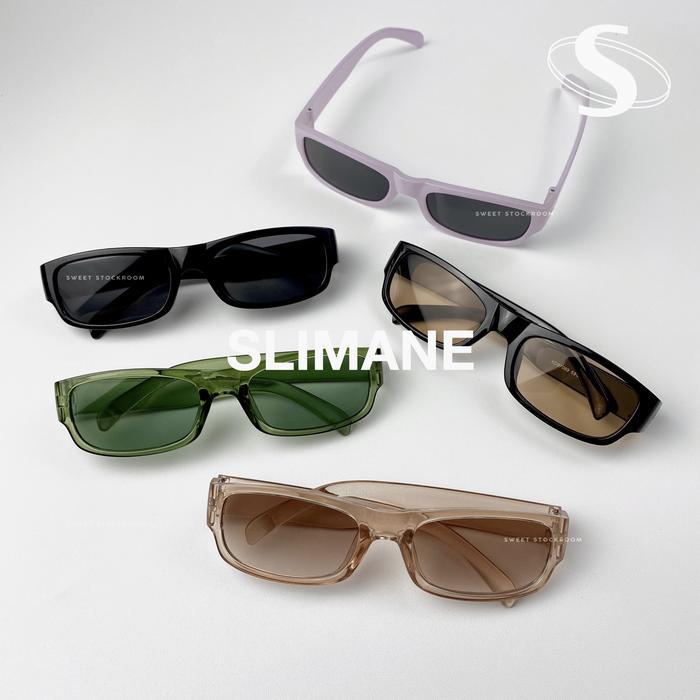 BEST Sweet Stockroom | SLIMANE (Kacamata Sunglasses Hitam Frame Rectangle Lensa Anti Radiasi UV)