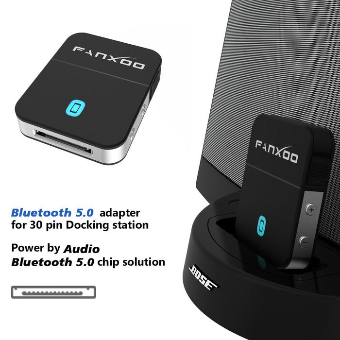 Fanxoo 30 Pin Bluetooth Adapter 5.0 Audio Mini Bluetooth Receiver For Bose Sounddock JBL YAMAHA IPho