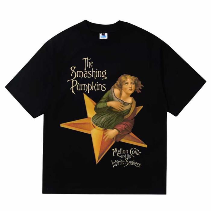 Nebula Tshirt Vintage The SmashingPumpkins Kaos lengan pendek Hitam Kaos Distro Unisex