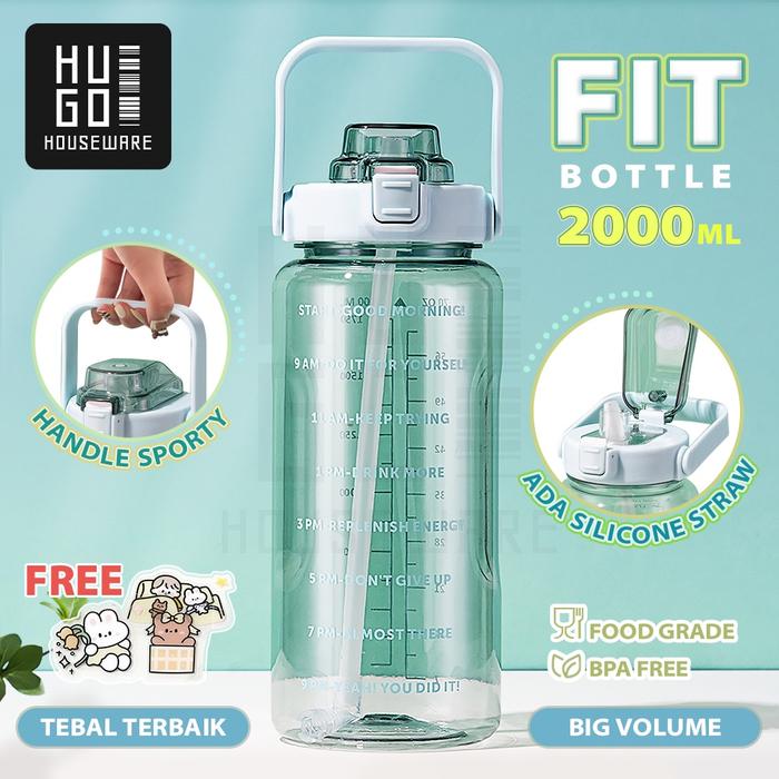 BISA COD Botol Minum Motivasi 2 Liter Bening BPA FREE Gratis Stiker
