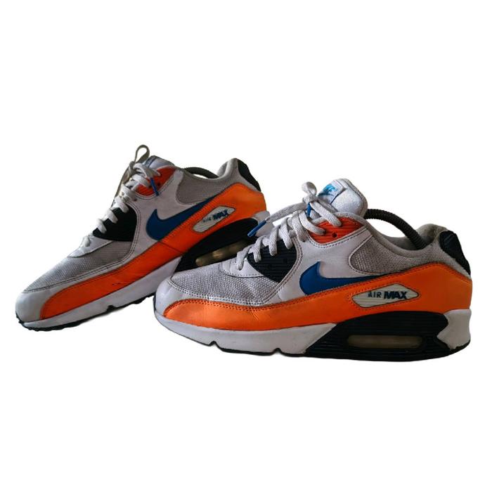 SEPATU SECOND_NIKE AIR MAX 90 WHITE PHOTO BLUE TOTAL ORANGE - 43