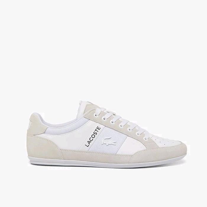 LACOSTE Men's Sneakers Shoes Chaymon Suede Sepatu Sneaker Pria Original - White