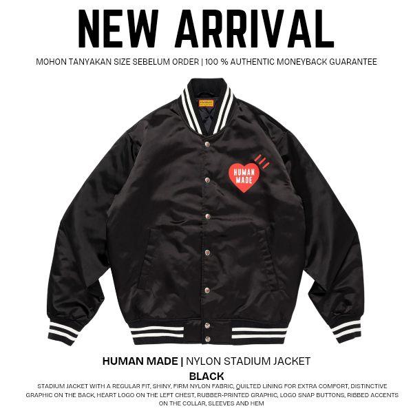 Human Made Jaket Stadium Nylon - dengan Grafik Jantung dan Tombol Snap Karet